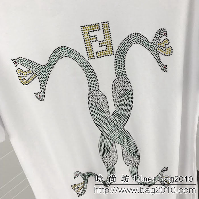 FENDI芬迪 19Ss新款燙鑽短袖Tee 毒蛇纏繞燙鑽 超閃Bling雙股絲光面料 男女同款 ydi2269